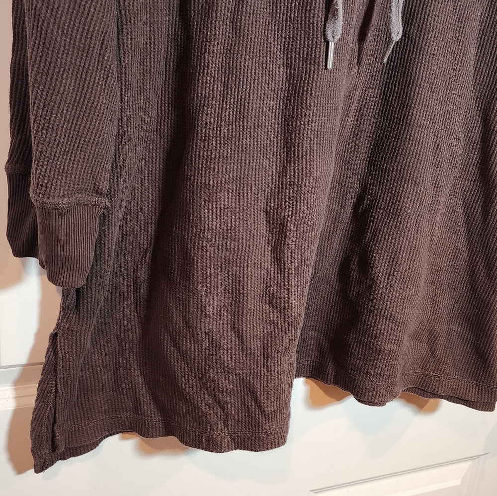 Woman Within Brown Waffle Knit Hooded Sweater with Lace-Up Detail 1X (22/24) - Picture 3 of 4